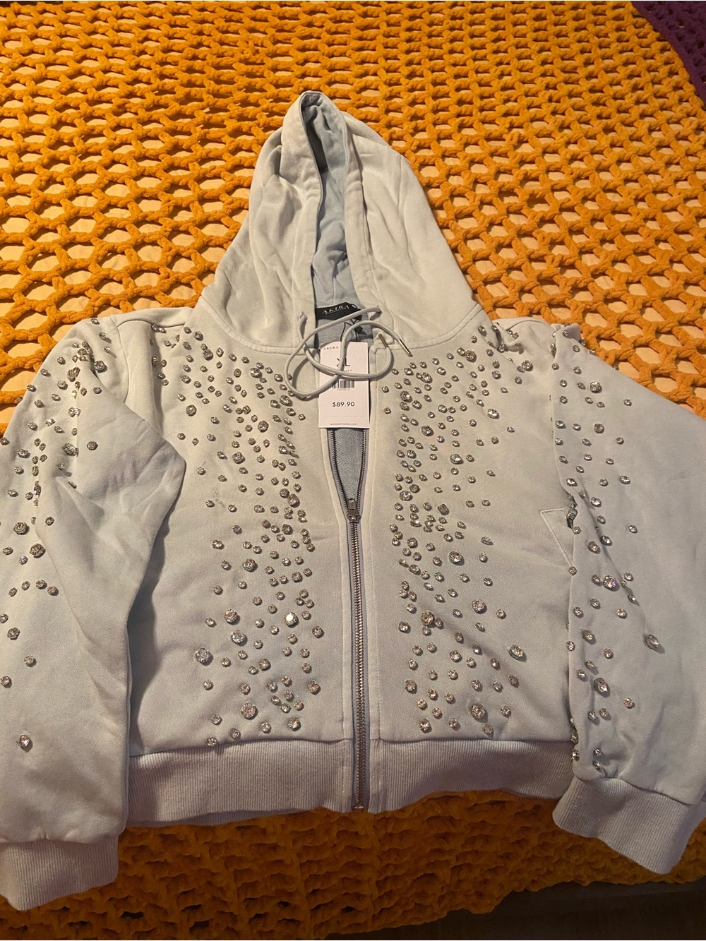 AKIRA Embellished Light Blue Hoodie Jacket